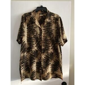 Rag tropical brown and black short sleeve button up shirt vacation 1X y2k